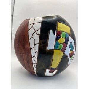 Rare Vtg Keramos Handpainted Mosaic Ceramic Vase